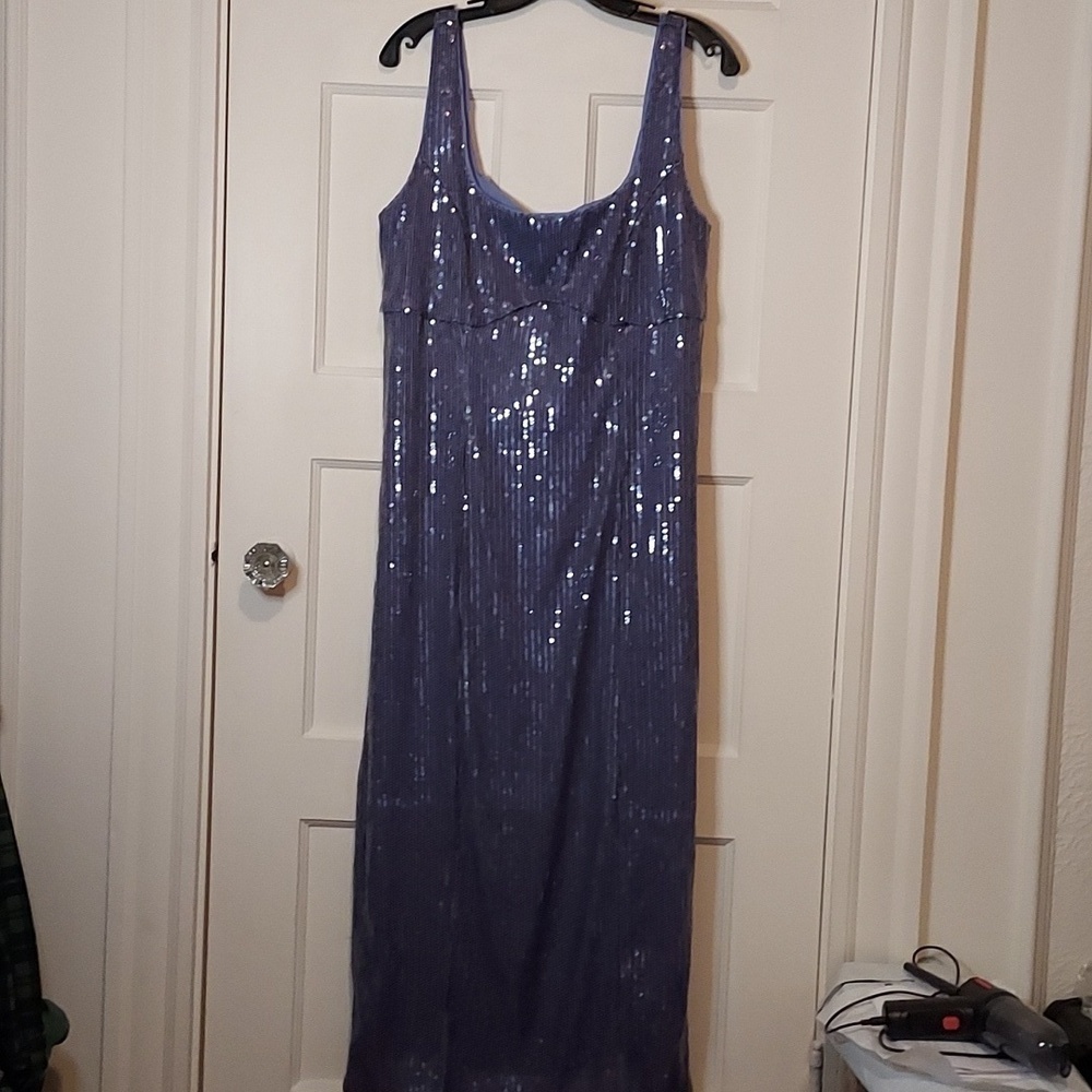 Pilcro Sequin Slim Midi Dress in Blue/Silver - Picture 4 of 16
